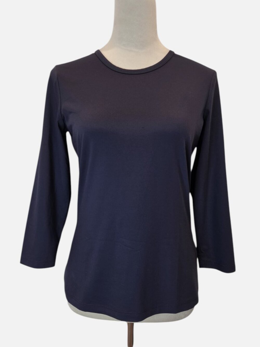 J McLaughlin Signature Tee Navy Blue 3/4 Sleeve Stretch Knit SZ S